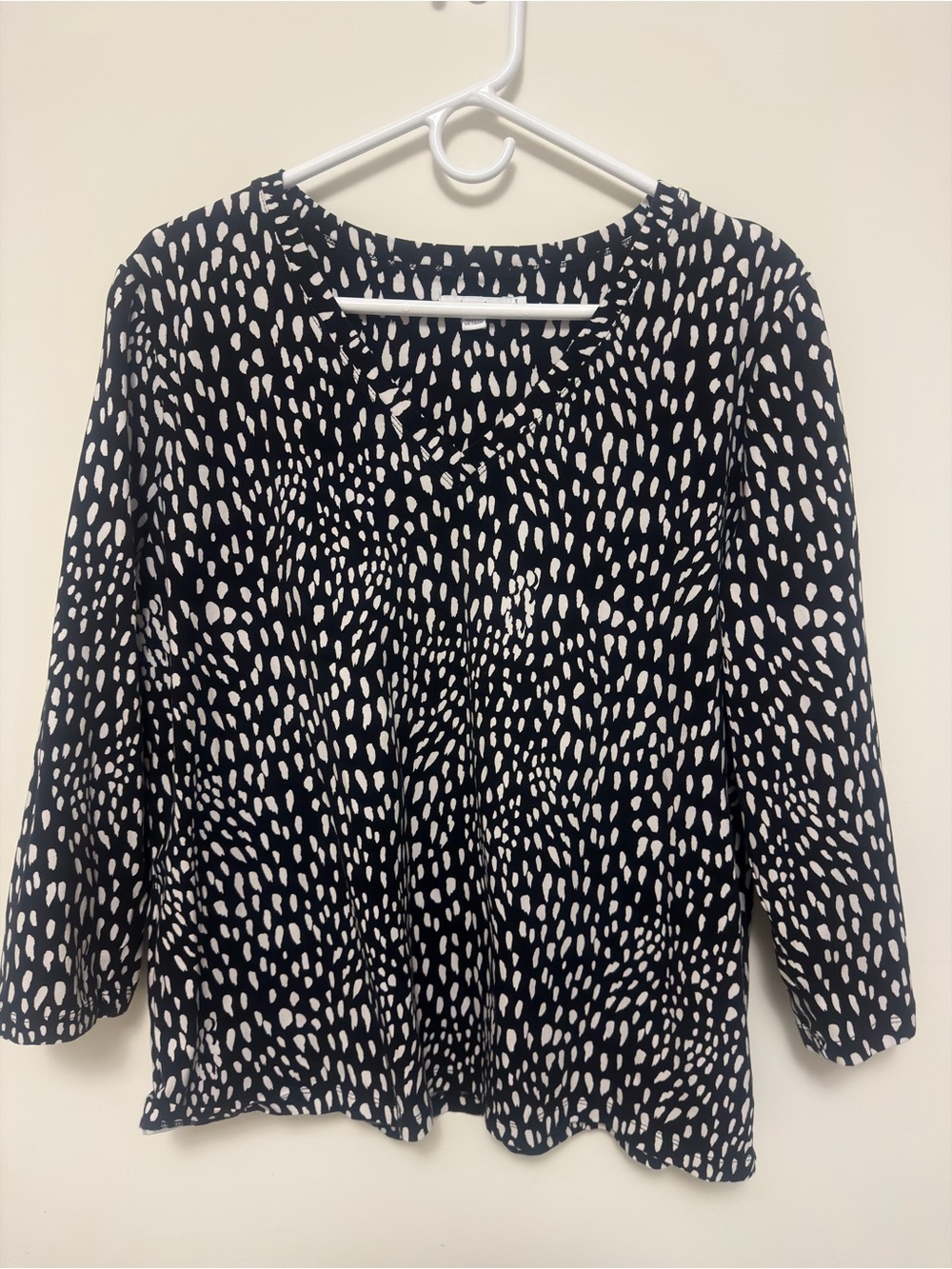 Chico’s XL 3 Abstract Print V-Neck 3/4 Sleeve Cotton Stretch Blouse